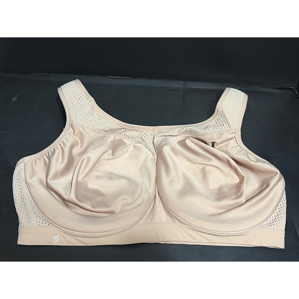 Glamorise Sport Beige Nude High Impact Sports Bra Size 38F Mesh Support Yoga Gym